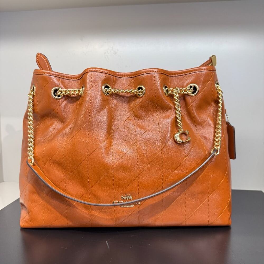 NWT‼️Coach Evelyn Shoulder Bag With Quilting And Charm CES33 Gold/Cinnamon